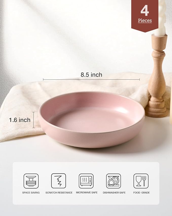 famiware Milkyway 33 oz Pasta Bowls Set of 4, Light Pink | Double Reactive Glaze - Image 2