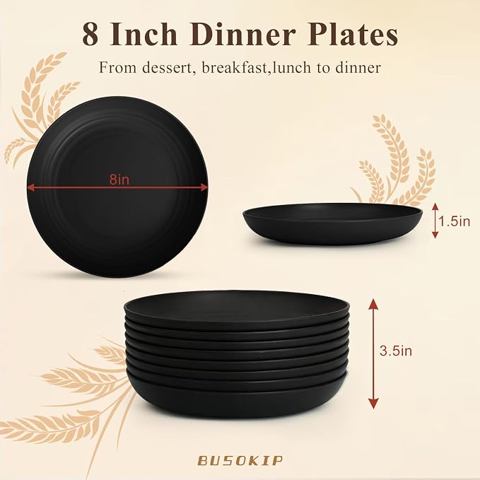 Dinner Plate 8 Inch, Wheat Straw Plates Set of 8, Alternatives to Plastic - Image 2