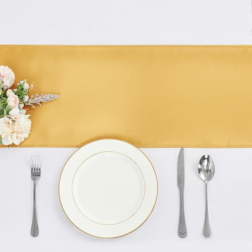 4-Pack Gold Satin Table Runner 12 x 108 Inch Long Fuchsia Bright and Smooth - Image 2