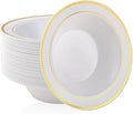 100PCS Plastic Bowls with Gold Rim 12oz Disposable Soup Bowls | Plastic Bowls by JOLLYPARTY