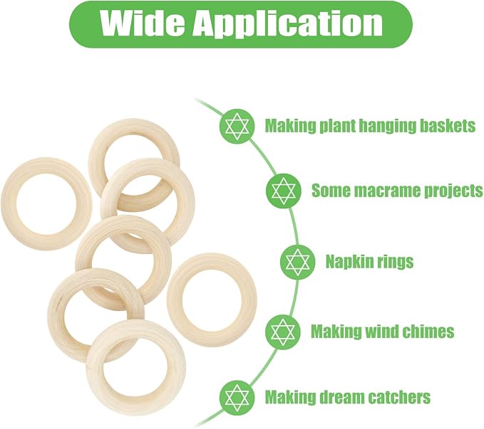 50 PCS Unfinished Wooden Rings for Crafts, Natural Wood Rings for DIY Without - Image 2