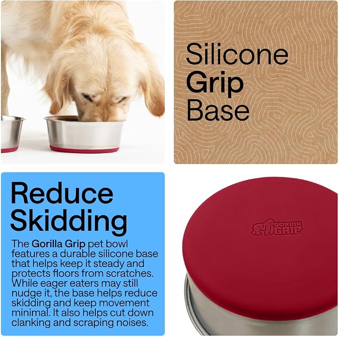 GORILLA GRIP Dog Bowl, Holds 4 Cups, Food Grade 304 Stainless Steel Food and - Image 3