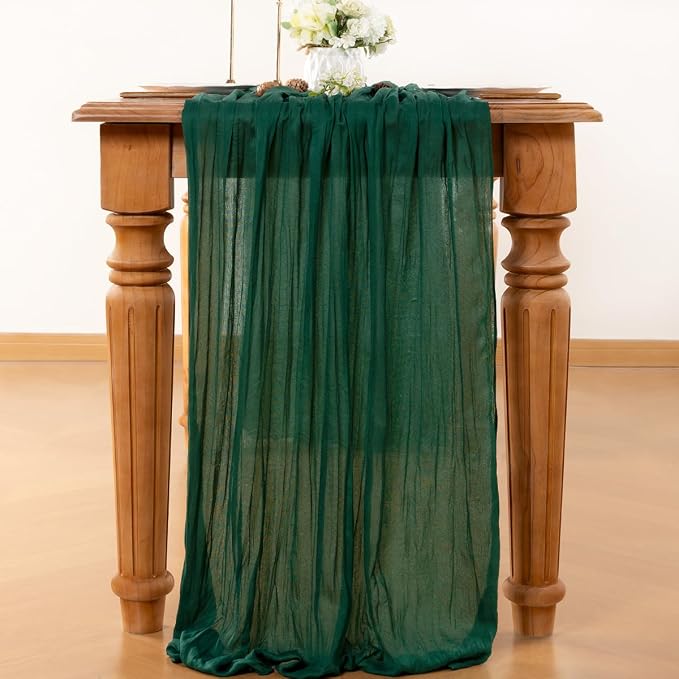 Emerald Green Cheesecloth Table Runner 120 Inches 10 Ft Gauze Table Runner | - Image 2