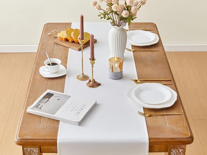 YATOJUZI White Table Runner Seasonal Wedding Kitchen Dining Table Decorations - Image 2