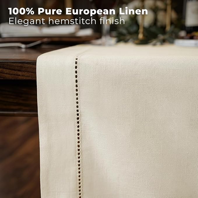 Signature Linen™ by D'Moksha Ivory Table Runner 48 Inches, 100% Pure Linen - Image 3