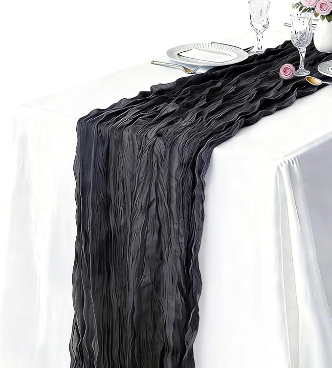 3 Pack Black Cheesecloth Table Runner 21 x 120 Inch Boho Gauze Sheer Table - Image 2