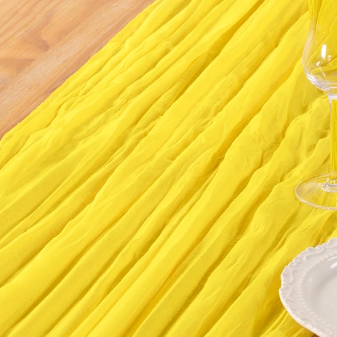 DeZerlor Lemon Yellow Cheesecloth Table Runner 2 Pack Summer Table Runners Boho - Image 5