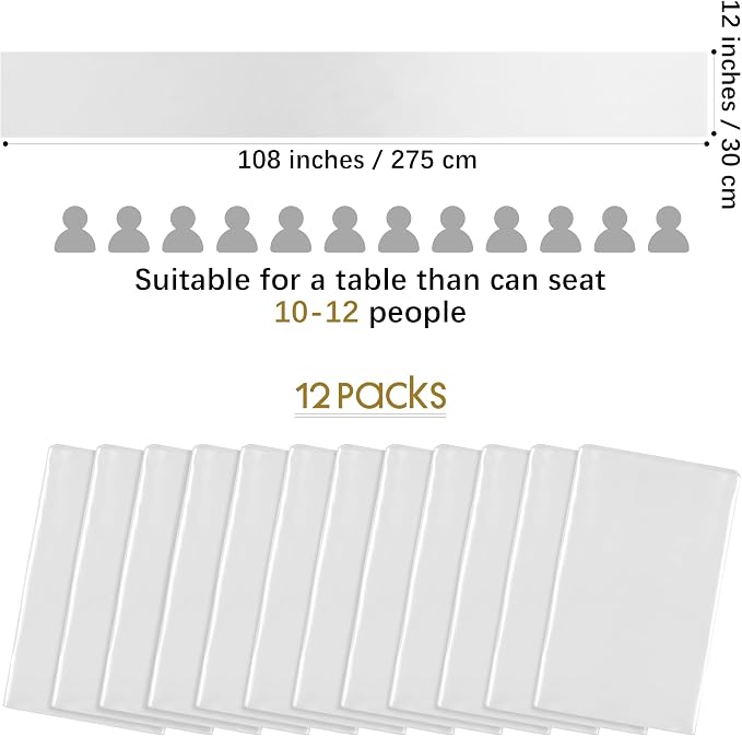 Aneco 12 Pack Satin Table Runner 12 x 108 Inch White Long Wedding Satin Silk - Image 2