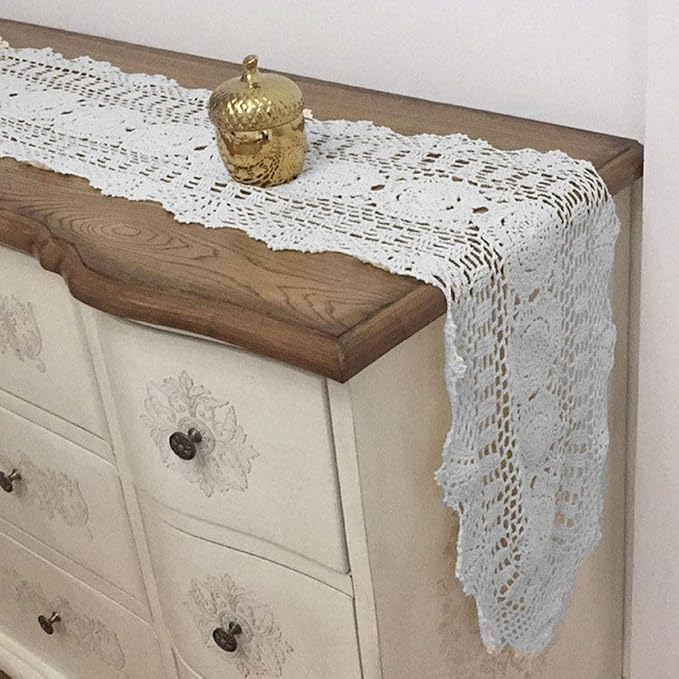 Cotton Handmade Crochet Lace Oval Table Runner White 12x84 Inch - Image 6