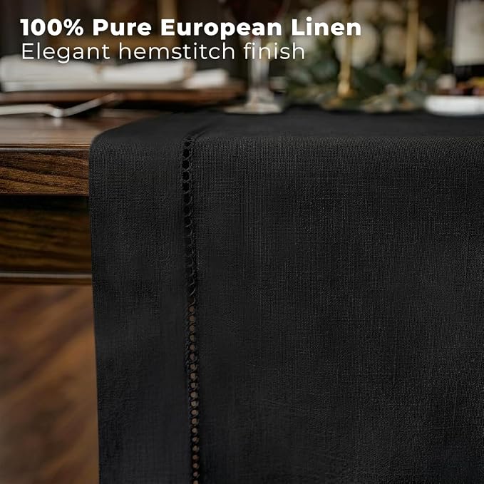 Signature Linen™ by D'Moksha Black Table Runner 36 Inches, 100% Pure Linen - Image 3