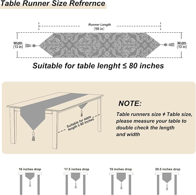 Dark Brown Coffee Table Runner Chenille Retro Golden Flowers 98 inches Long | - Image 2