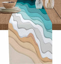 Turquoise Geometric Beach Table Runners 60 Inches Long, Cotton Linen Fabric by Edwiinsa