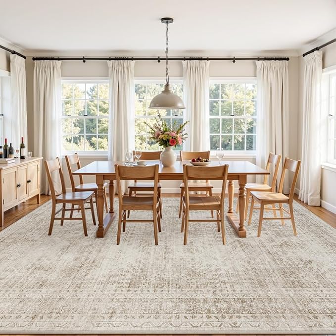 10x14 Area Rug for Living Room: Vintage Boho Neutral Washable Rug Indoor Soft - Image 3