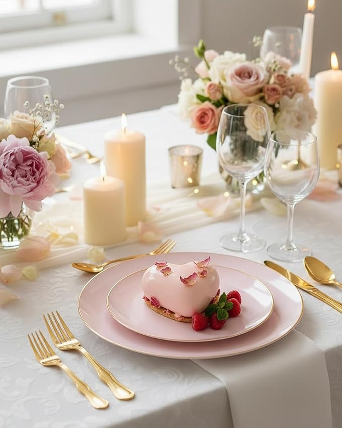 PULOTE 100PCS Pink Plastic Plates - Image 3