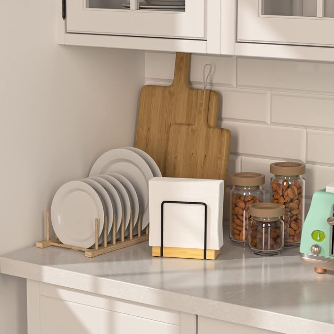 Wican Napkin Holder for Table, Bamboo Iron Standing Napkin Dispenser | Kitchen - Image 3