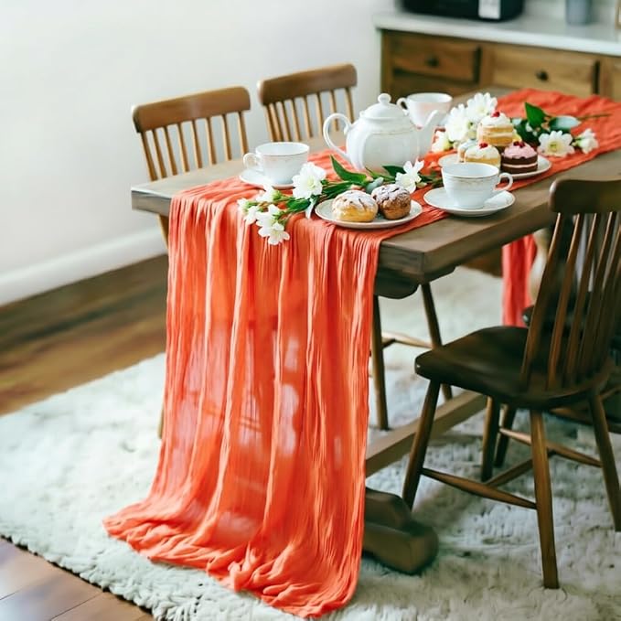 Orange Cheesecloth Table Runner 120 Inches 4 Pack Gauze Table Runner | Summer - Image 3