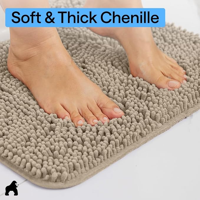 GORILLA GRIP Bath Rug Mat 54x24, Thick Absorbent Chenille, Quick Dry Microfiber - Image 4