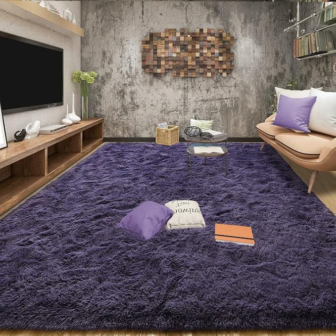 Tepook 4x6 Area Rugs for Living Room, Soft Fluffy Shag Gray Purple Rug for - Image 5