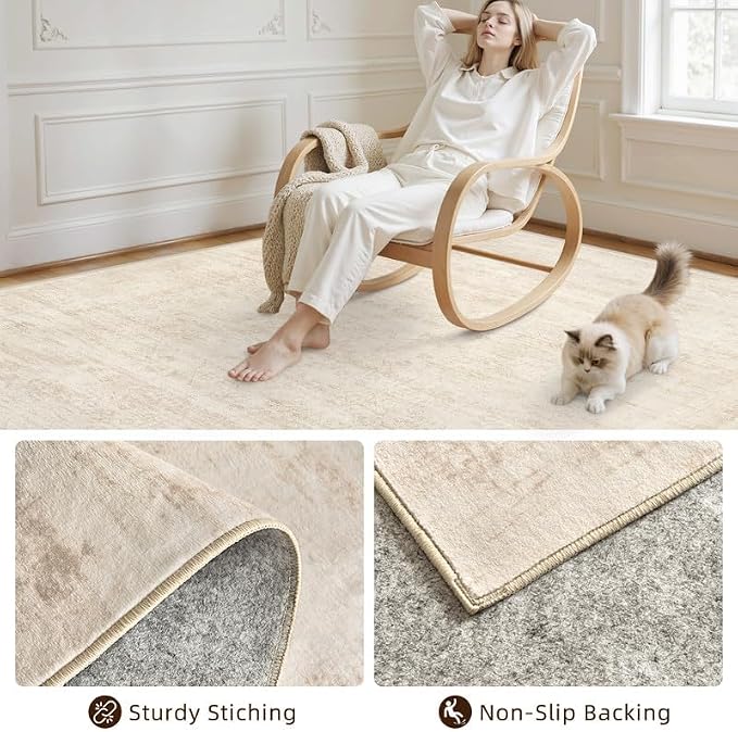 Machine Washable Area Rugs 2x3: Vintage Boho Neutral Washable Rug Indoor Soft - Image 7