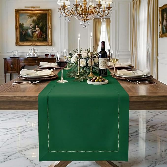 Signature Linen™ by D'Moksha Eden Green Table Runner 132 Inches Long, 100% Pure by DMokshaHomes