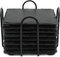 8 Pack 4 Inch Square Black Slate Coasters Set by SIJDIEE