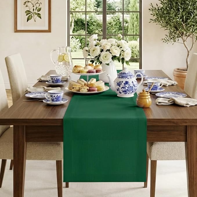 Classic Linen™ by D'Moksha Eden Green Table Runner 144 Inches Long, 100% Pure by DMokshaHomes