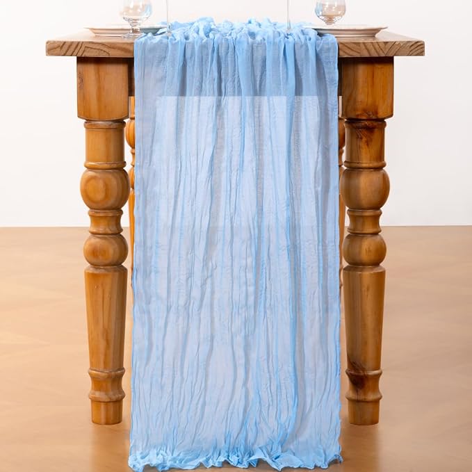 DeZerlor Baby Blue Cheesecloth Table Runners 12 Pack Summer Boho Runners | - Image 5