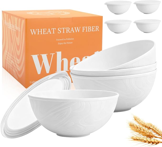 Wheat Straw Bowls Set 40 OZ, Unbreakable Bowls by Perlapoc