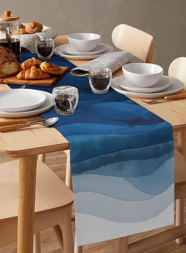 Navy Blue Ombre Table Runners 36 Inches Long, Abstract Modern Stripe Table - Image 3