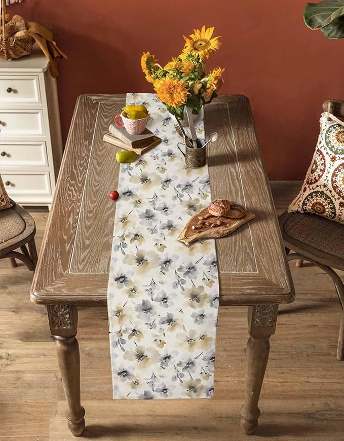 Watercolor Flower Table Runners 70 Inches Long, Cotton Linen Fabric Table - Image 4