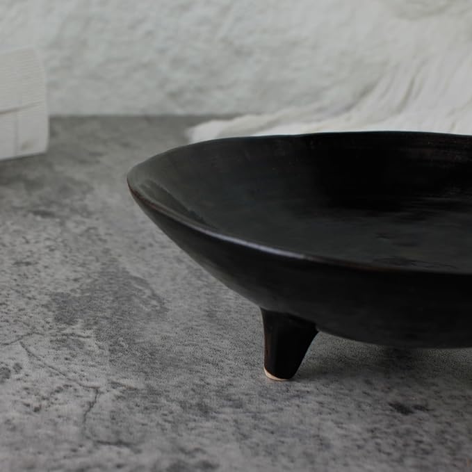 Wabi Sabi Footed Decorative Bowl, Vintage Rustic Boho Shelf Table Decor - Image 4