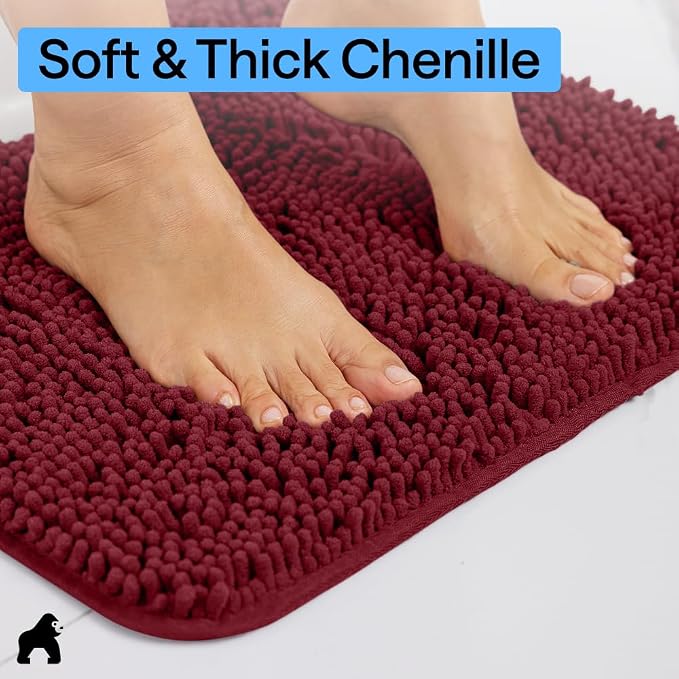 GORILLA GRIP Bath Rug Mat 48x17, Soft Absorbent Chenille, Quick Dry Microfiber - Image 4