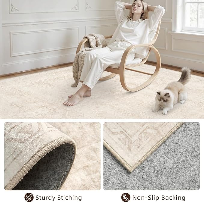 Machine Washable Area Rugs 2x3: Vintage Boho Neutral Washable Rug Indoor Soft - Image 7
