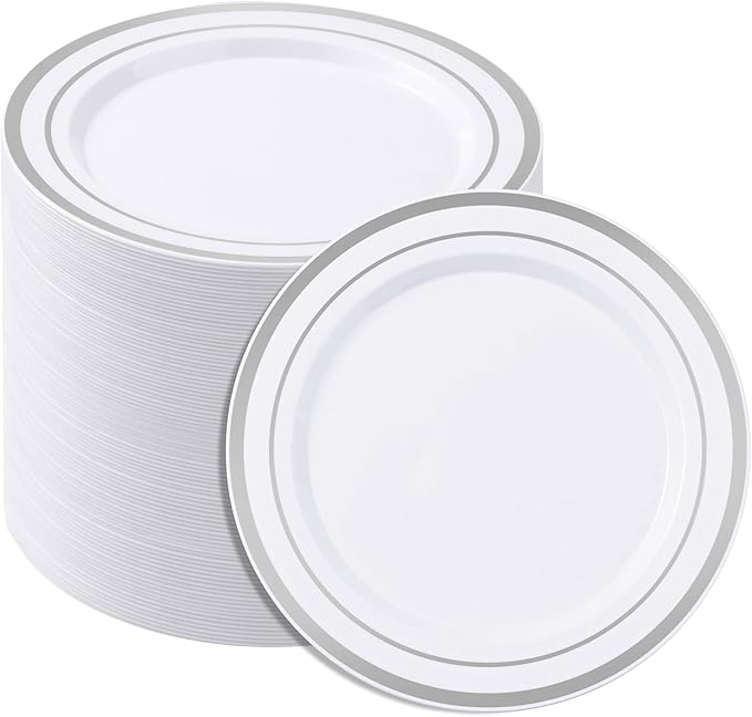 BESTSTAR 100PCS White Disposable Plastic Plates white plastic plates | by BESTSTAR