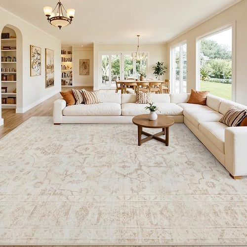 10x14 Area Rug for Living Room: Vintage Boho Neutral Washable Rug Indoor Soft by Luxturiy