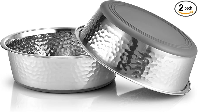 URBUDDIES 2 Pack Hammered Stainless Steel Cat Bowls, 2 Cup, Dishwasher Safe by URBUDDIES