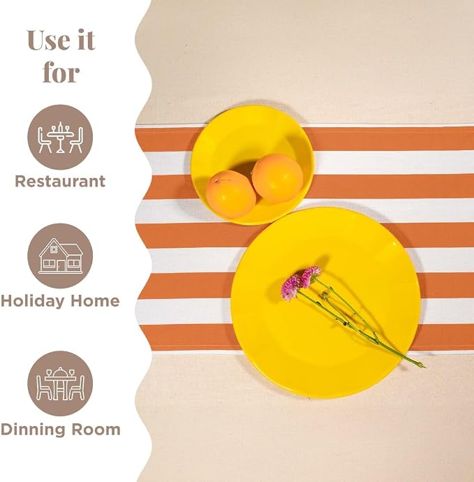 Folkulture Fall Table Runner 90 Inches Long | Orange & White Striped | Table - Image 6