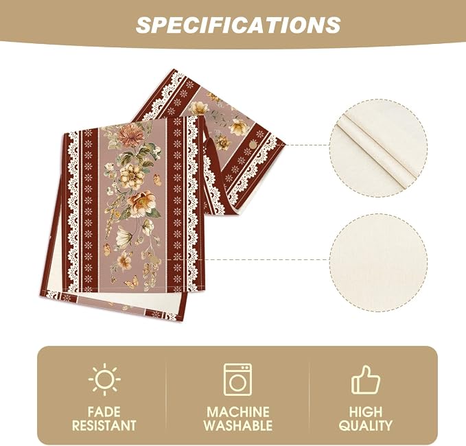 Artoid Mode 210 GSM Fall Table Runner 13x72 Inch Home Party Decor | Brown - Image 5