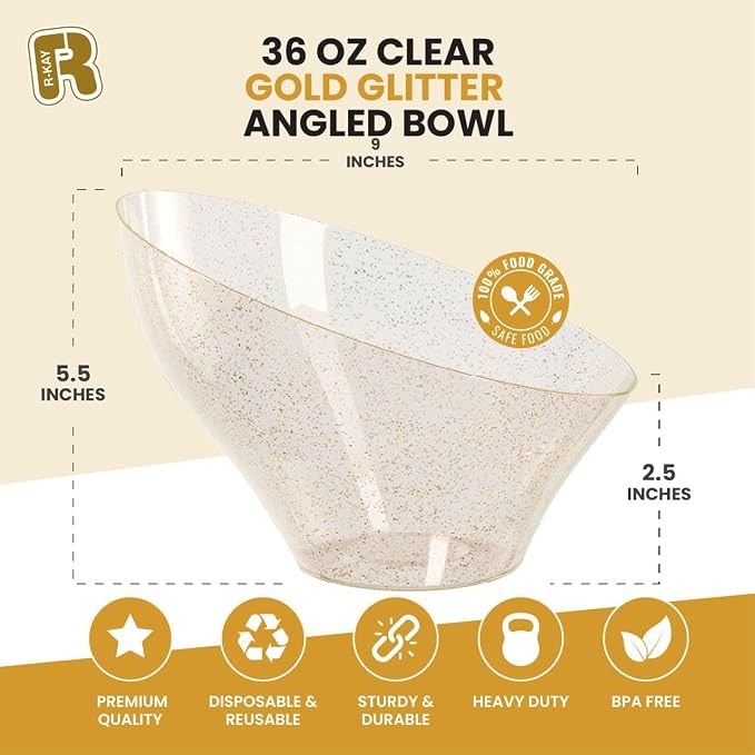 R-kay 6 Pack Gold Glitter Angled Candy Bowls - Image 3