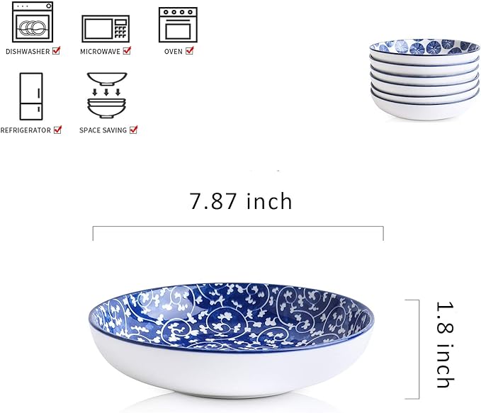 Selamica Porcelain Salad Pasta Bowls, Serving bowls, Microwave & Dishwasher Safe - Image 2