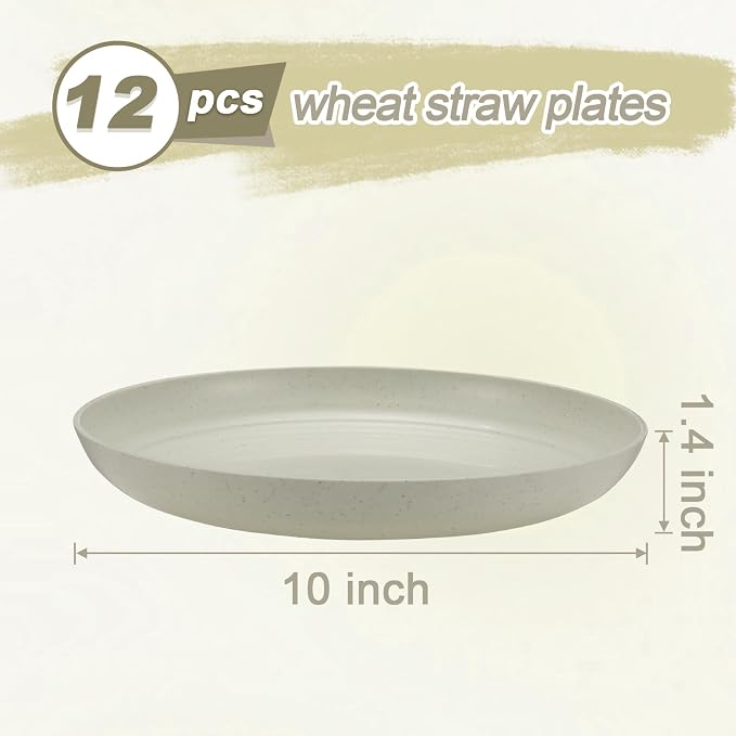 HEYCOME 12 Pcs Unbreakable Deep Dinner Plates Set, 10 inch Reusable Plastic - Image 2