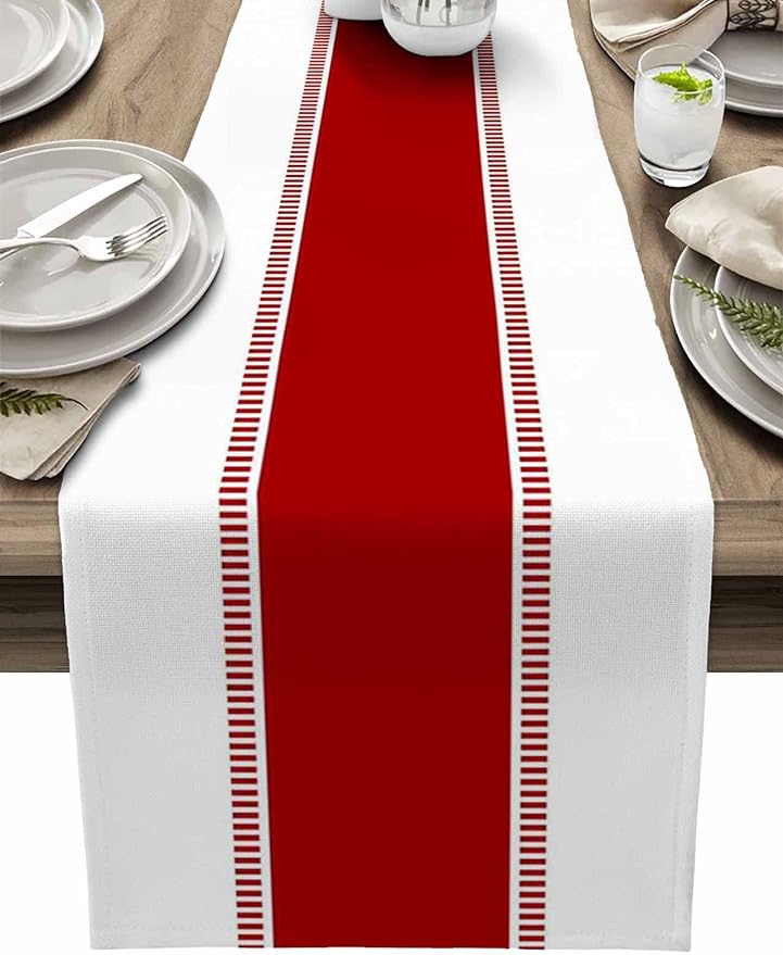 Red Stripes Table Runners 16x72 inches Long, Non Slip Table Runner Farmhouse by Futuregrace