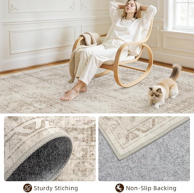 Machine Washable Area Rugs 2x3: Vintage Boho Neutral Washable Rug Indoor Soft - Image 7