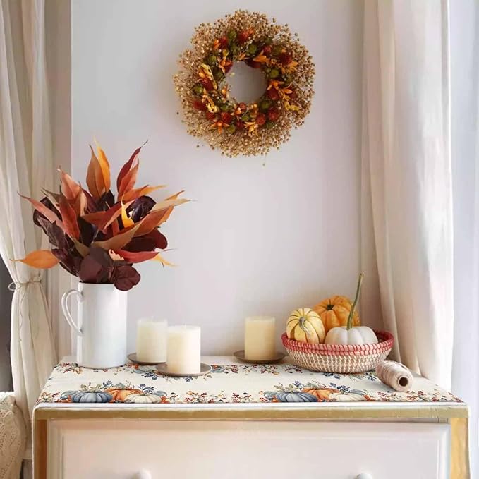 Fall Thanksgiving Table Runners 72 Inches Long, Cotton Linen Fabric Autumn - Image 2