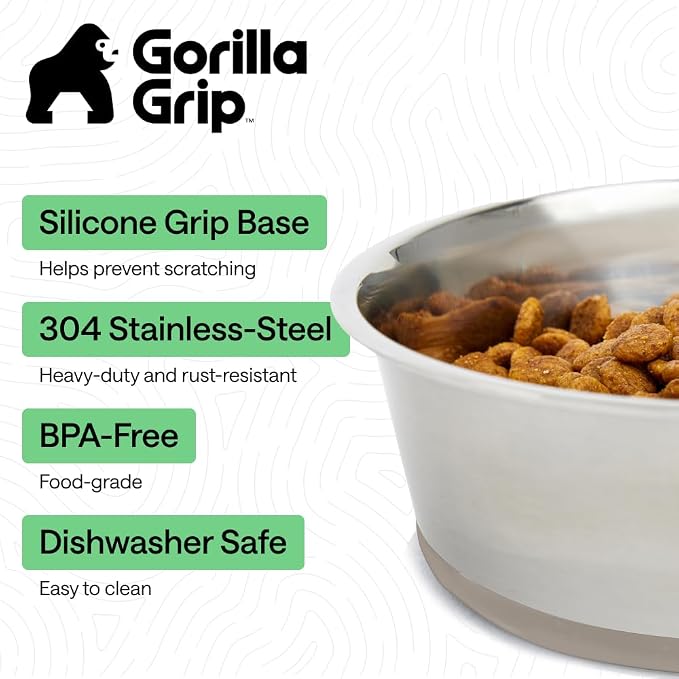 GORILLA GRIP Dog Bowls, Food Grade 304 Stainless Steel, Holds 2 Cups Each Food - Image 2