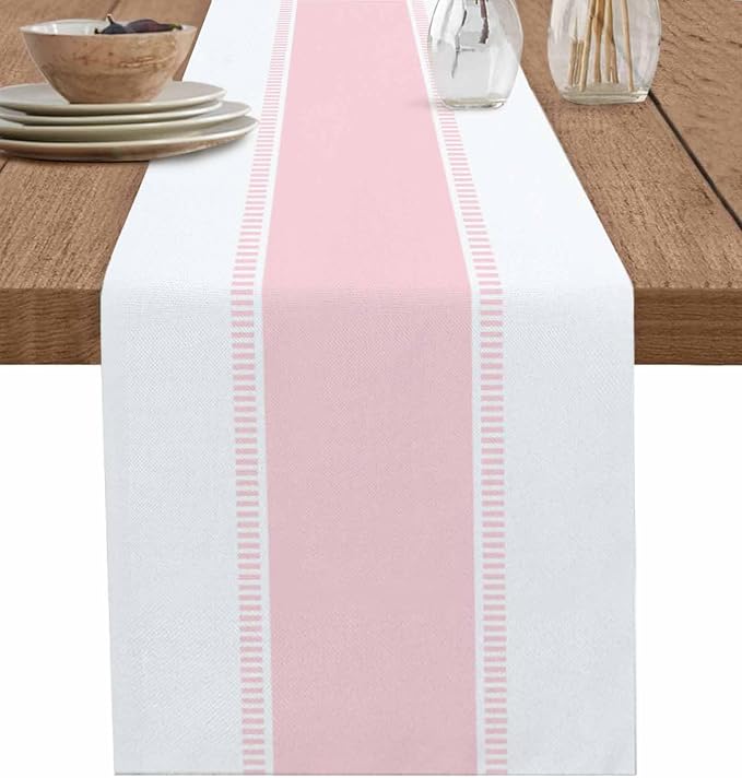 Pink Stripe Table Runners 108 inches Long, Linen Boho Table Runner Farmhouse by Futuregrace