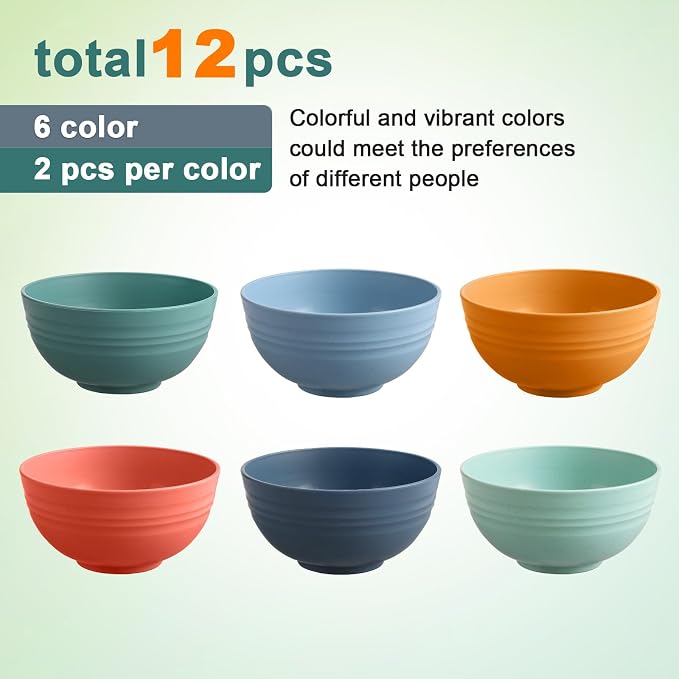HEYCOME 12 Pcs Unbreakable Cereal Bowls Set, 26 Oz Wheat Straw Bowls Set - Image 3