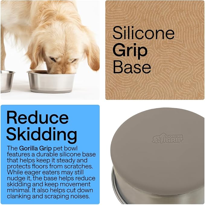 GORILLA GRIP Dog Bowls, Food Grade 304 Stainless Steel, Holds 6 Cups Each Food - Image 3