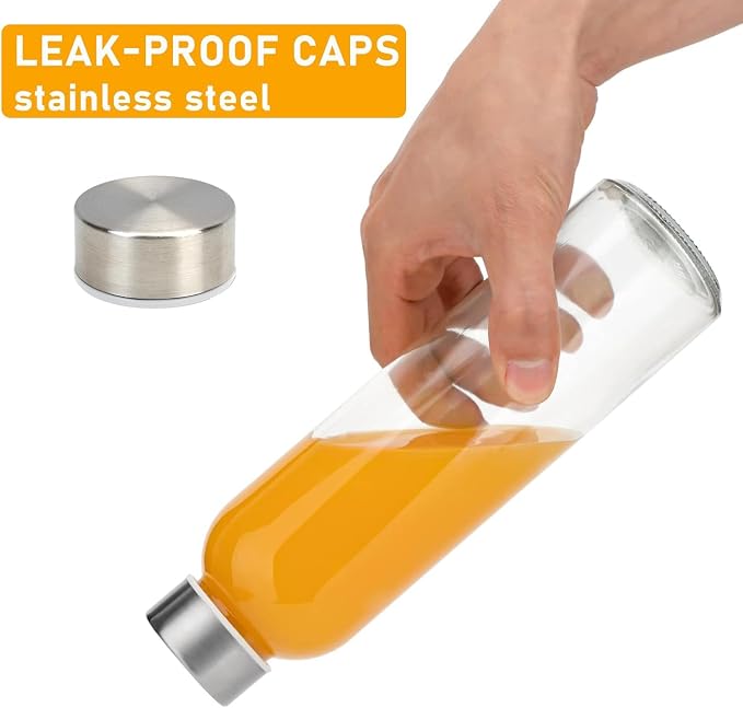 Sursip 24oz Glass Water Bottle Set of 10, Leak Proof Clear glass juice bottle - Image 4