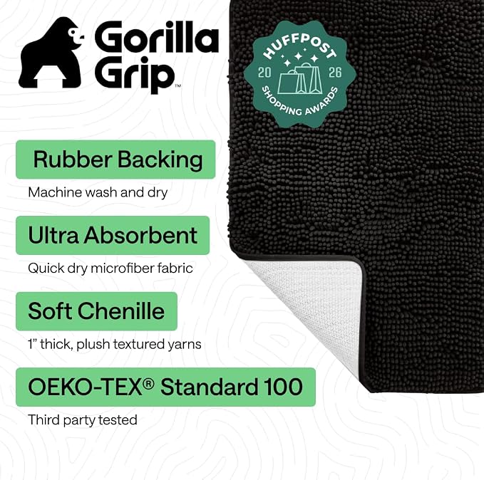 GORILLA GRIP Bath Rug Mat 60x24, Thick Soft Absorbent Chenille, Quick Dry - Image 2